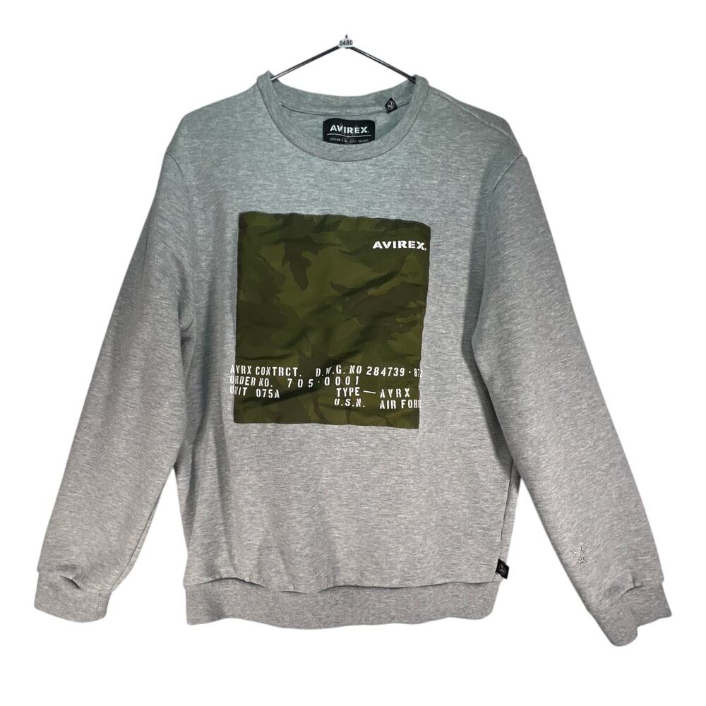 Avirex Men's Equipment Fleece Camo Graphic Sweater AVF191K04 HEATHER GREY Size M